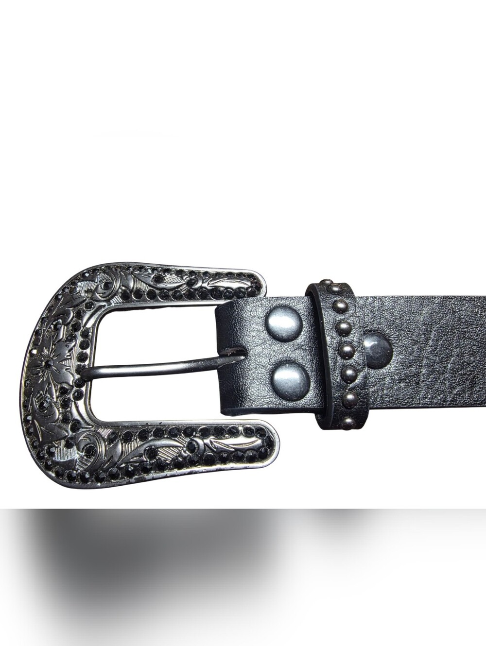 Nocona Women's Rhinestone Studded Leather Belt-Black Size L - Picture 2 of 6